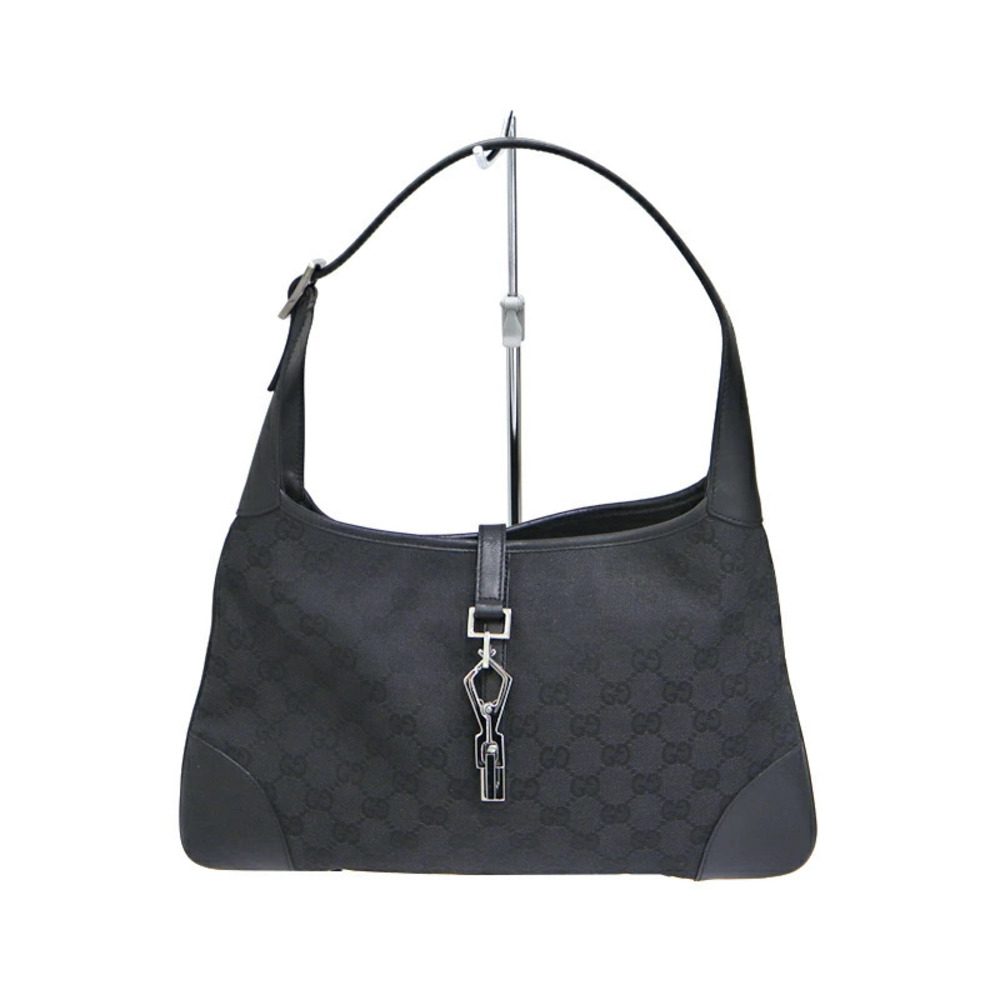 Gucci One Shoulder Hobo Bag Canvas Leather Black